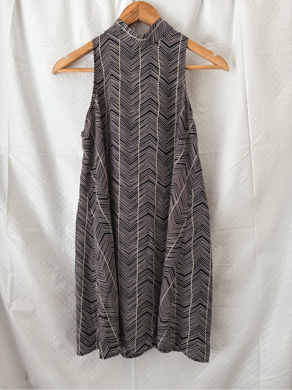 Soprano Chevron Mock Neck Sleeveless Dress in Black and Cream